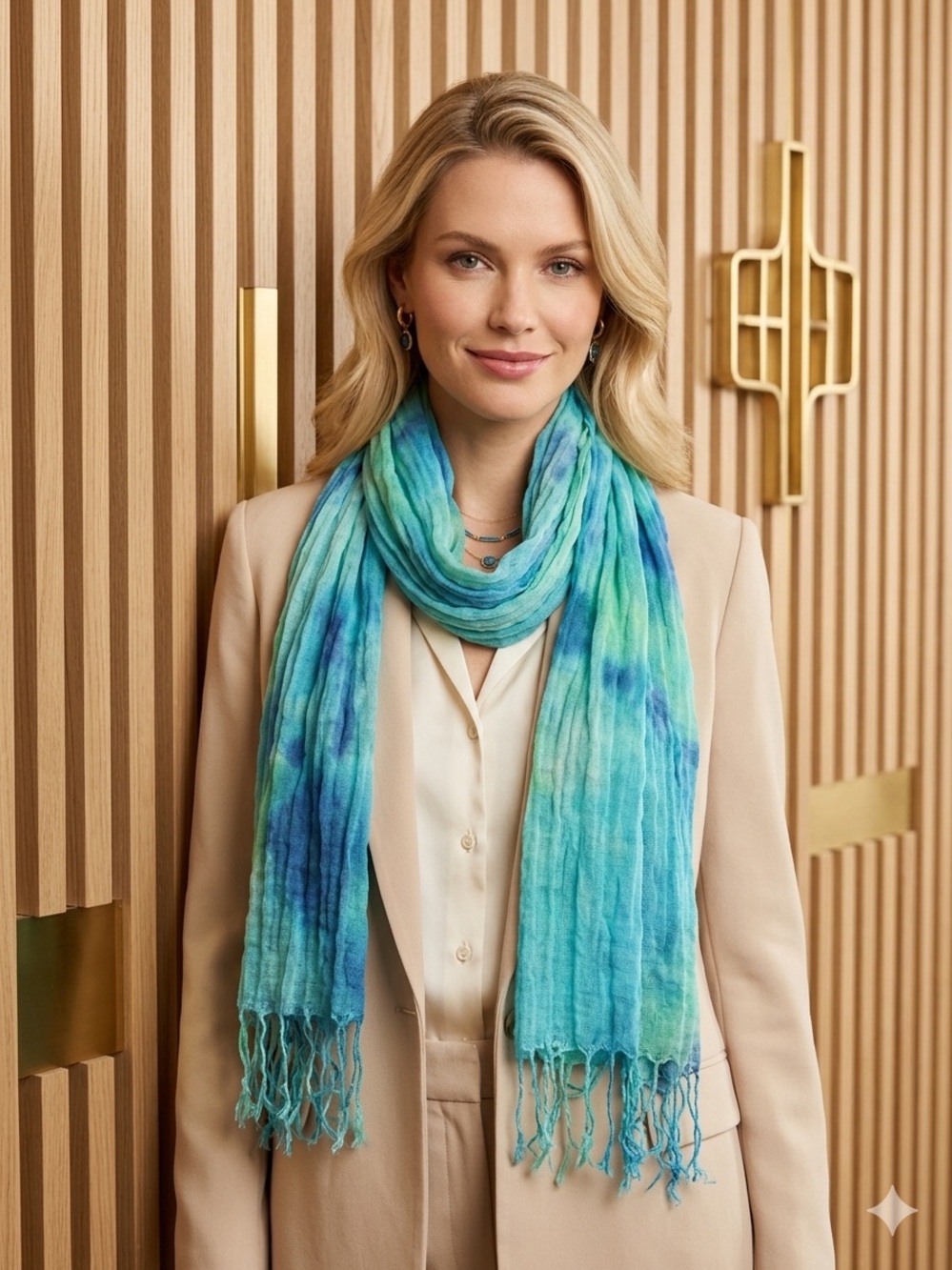 Lightweight Blue-Green Tie-Dye Scarf - Women Accessories